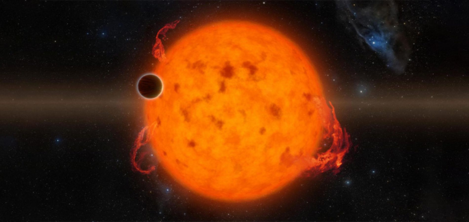 Ilustración de K2-33b, uno de los exoplanetas más jóvenes detectados hasta la fecha mediante el telescopio espacial Kepler de la NASA. Realiza una órbita completa alrededor de su estrella en unos cinco días. Ilutración: NASA.